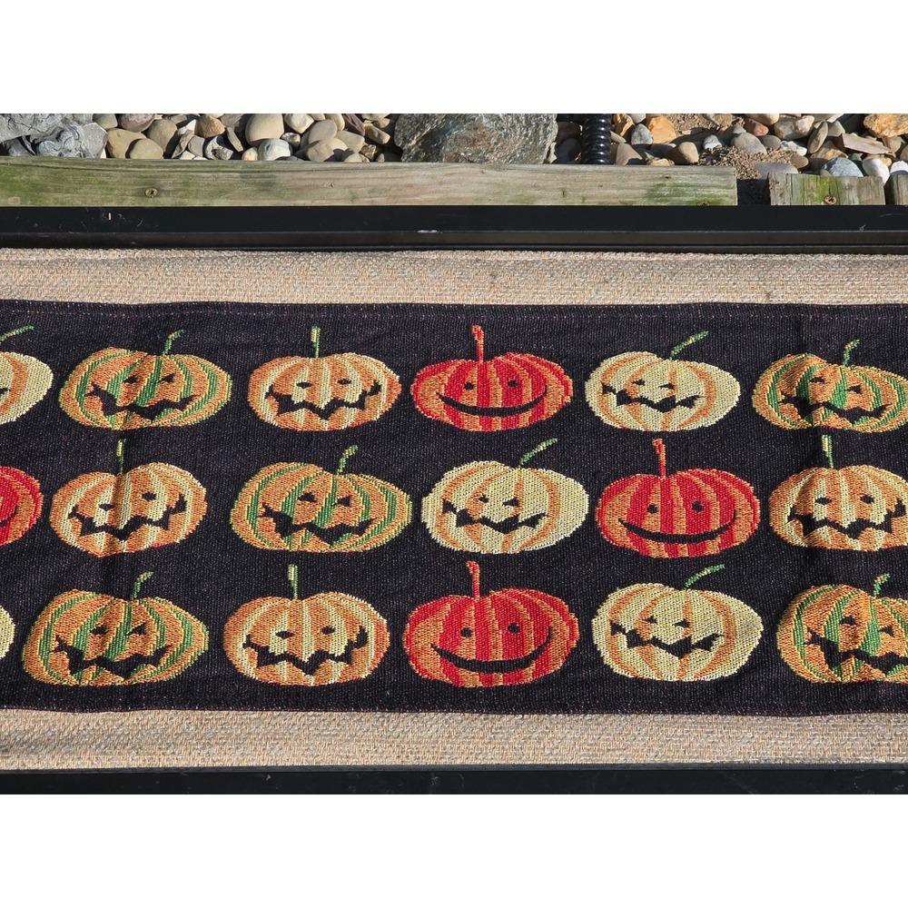 Halloween Pumpkin Tapestry Table Runner Jack-O-Lantern Woven Decor 72x13
